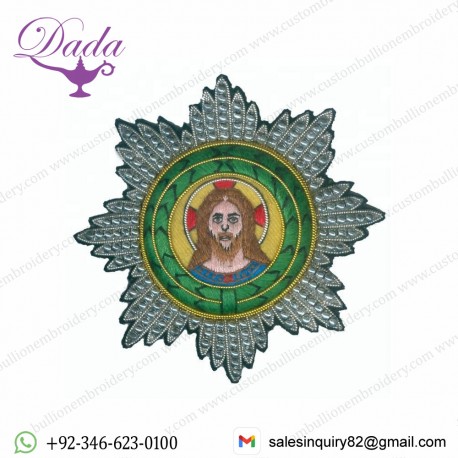 Oem Custom Bullion Handmade Embroidery Ethnic Christian Lazarus Star, Badges & Motif Hand Embroidered