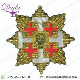 Oem Custom Bullion Handmade Embroidery Ethnic Christian Lazarus Star, Badges & Patches Hand Embroidery Gold