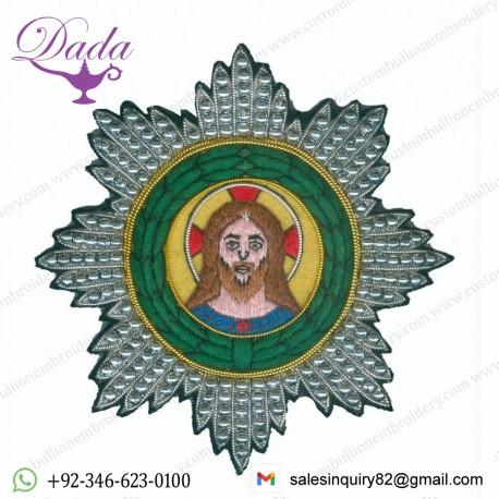 Oem Custom Bullion Handmade Embroidery Ethnic Christian Lazarus Star, Badges, Patches Hand Embroidered